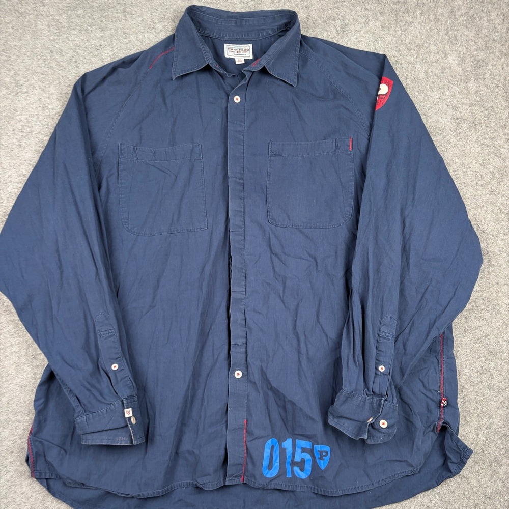Phat Farm Button Up Shirt Mens 4XL Navy Blue Y2K Streetwear Graphic Long Sleeve - Picture 3 of 13